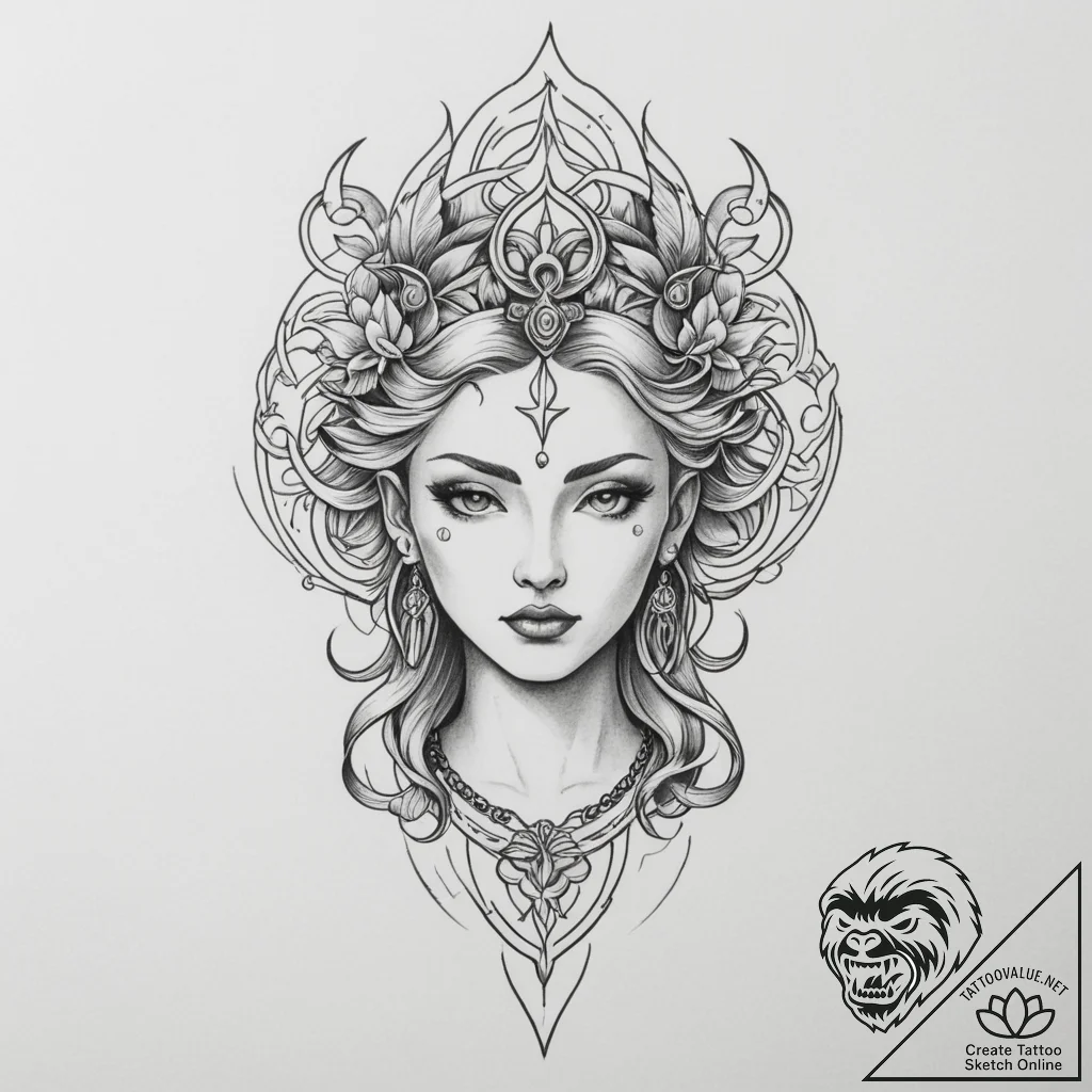 Fortune (goddess/symbol) - tattoo sketch (№1754623494_0, 08.08.2025 03:24) — tattoovalue.net