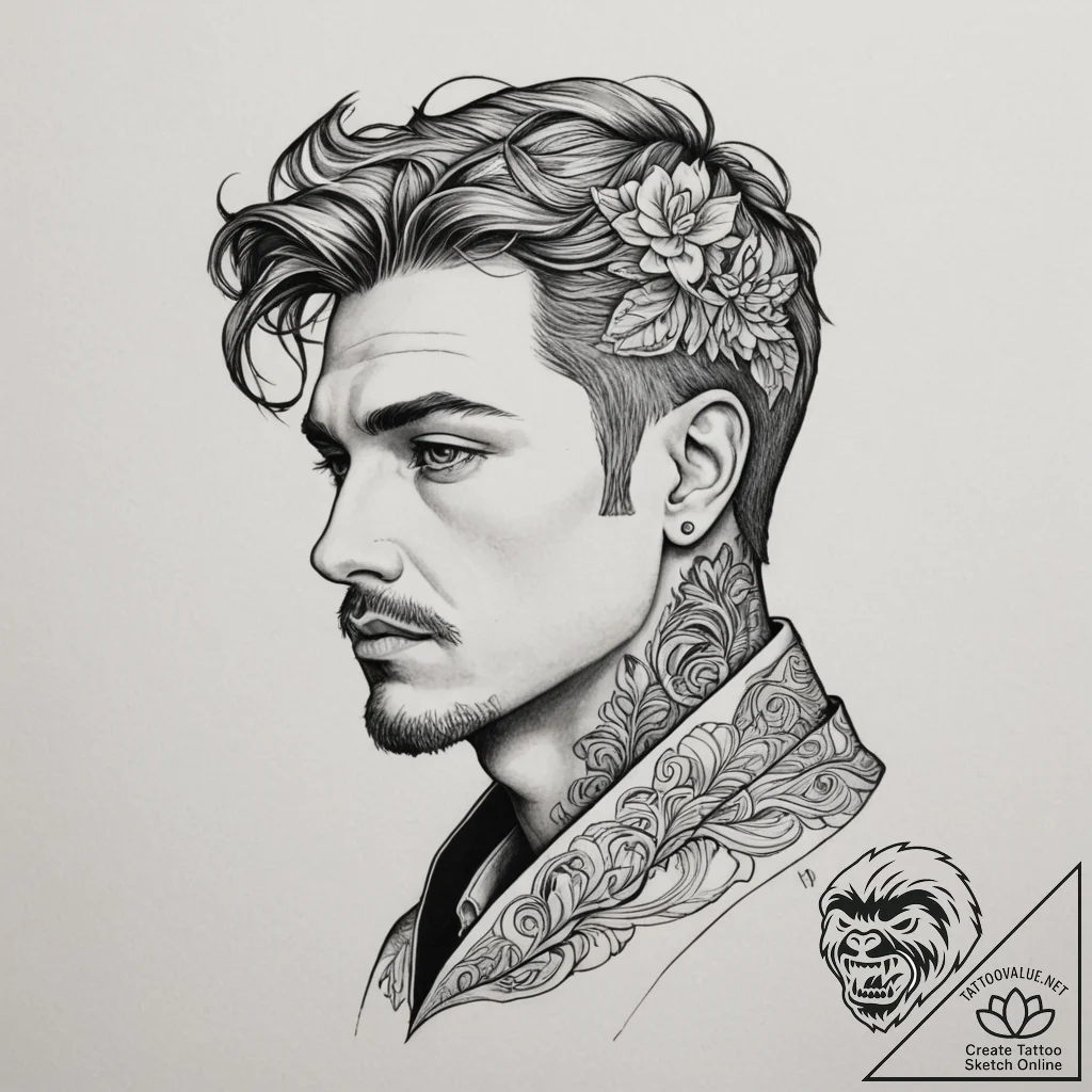 Tattoo sketch a strong, stoic profile of a ma... - tattoo sketch (№1754624718_0, 08.08.2025 03:45) — tattoovalue.net