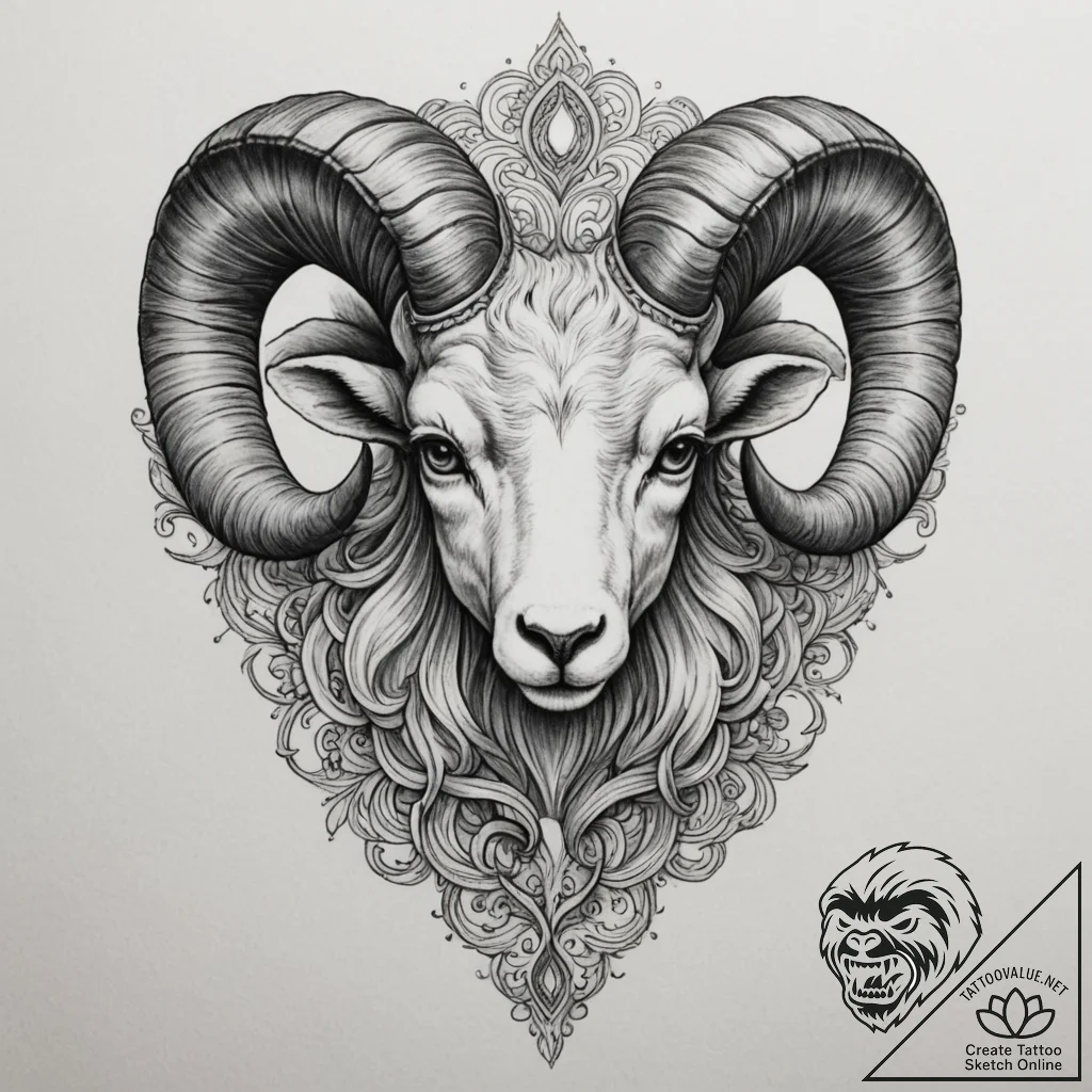 Tattoo sketch an aries ram's head in intricat... - tattoo sketch (№1754625118_0, 08.08.2025 03:51) — tattoovalue.net