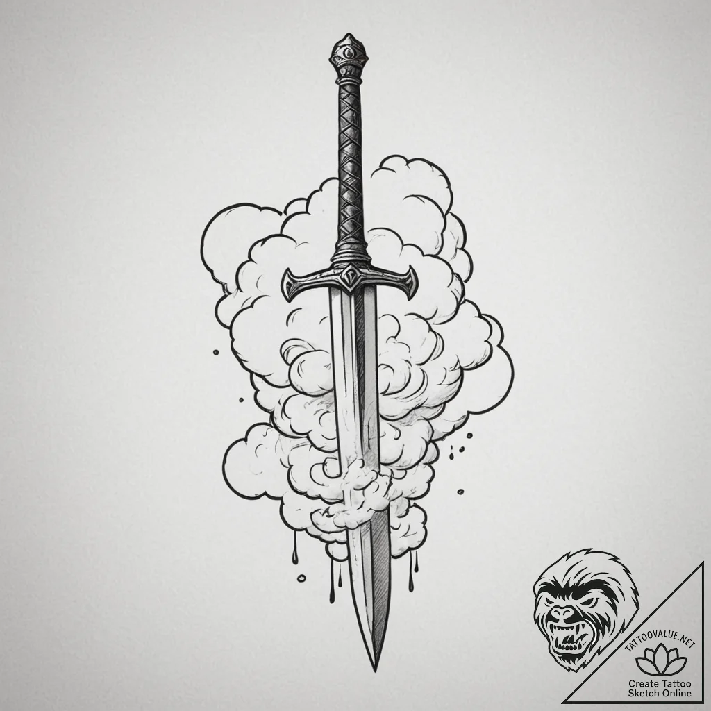 A sword piercing a cloud, tattoo drawing outl... - tattoo sketch (№1754625524_0, 08.08.2025 03:58) — tattoovalue.net