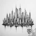 Dystopian city skyline – tattoo sketch (№1754625724_0, 08.08.2025 04:02) — tattoovalue.net