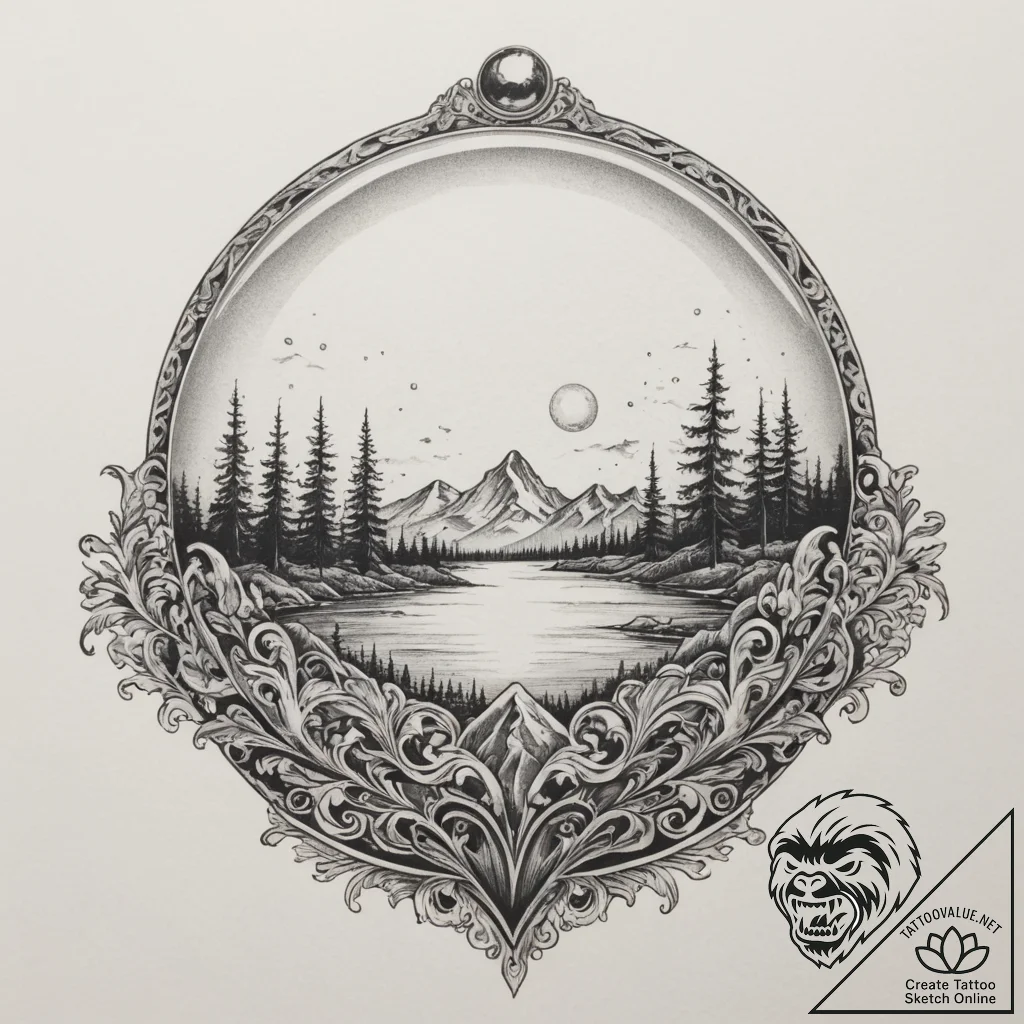 A shot through a crystal ball, showing an inv... - tattoo sketch (№1754626521_0, 08.08.2025 04:15) — tattoovalue.net