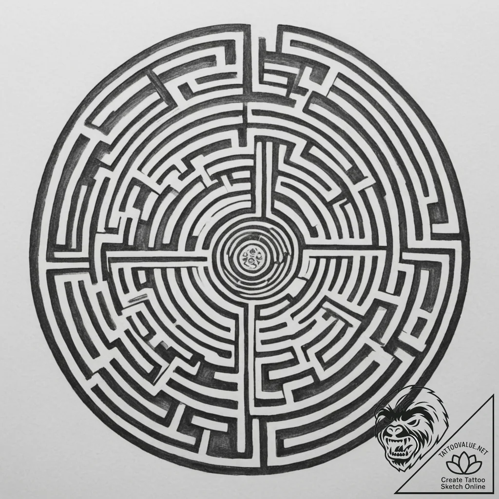 Tattoo sketch a labyrinth where the center is... - tattoo sketch (№1754627115_0, 08.08.2025 04:25) — tattoovalue.net