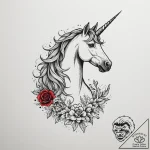 Unicorn, tattoo drawing outline, on a clean w… – tattoo sketch (№1754627313_0, 08.08.2025 04:28) — tattoovalue.net