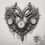 Steampunk heart with pipes and pressure gauge… – tattoo sketch (№1754628110_0, 08.08.2025 04:41) — tattoovalue.net