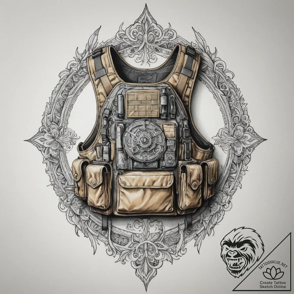 Tattoo sketch a generic tactical vest or plat... - tattoo sketch (№1754630087_0, 08.08.2025 05:14) — tattoovalue.net