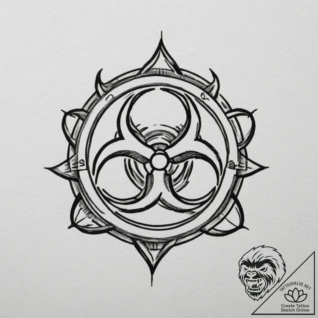 The biohazard symbol, tattoo drawing outline,... - tattoo sketch (№1754630682_0, 08.08.2025 05:24) — tattoovalue.net