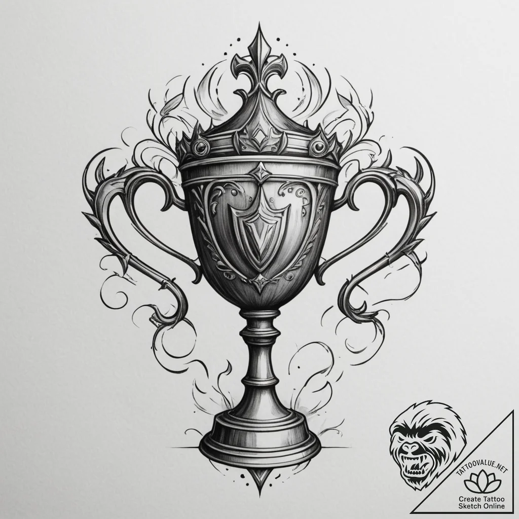 Tattoo design a stylized trophy cup with a un... - tattoo sketch (№1754630881_0, 08.08.2025 05:28) — tattoovalue.net