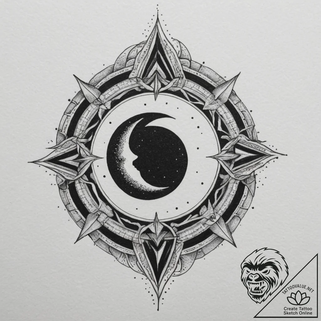 Tattoo design: a solar eclipse motif, with da... - tattoo sketch (№1754631277_0, 08.08.2025 05:34) — tattoovalue.net