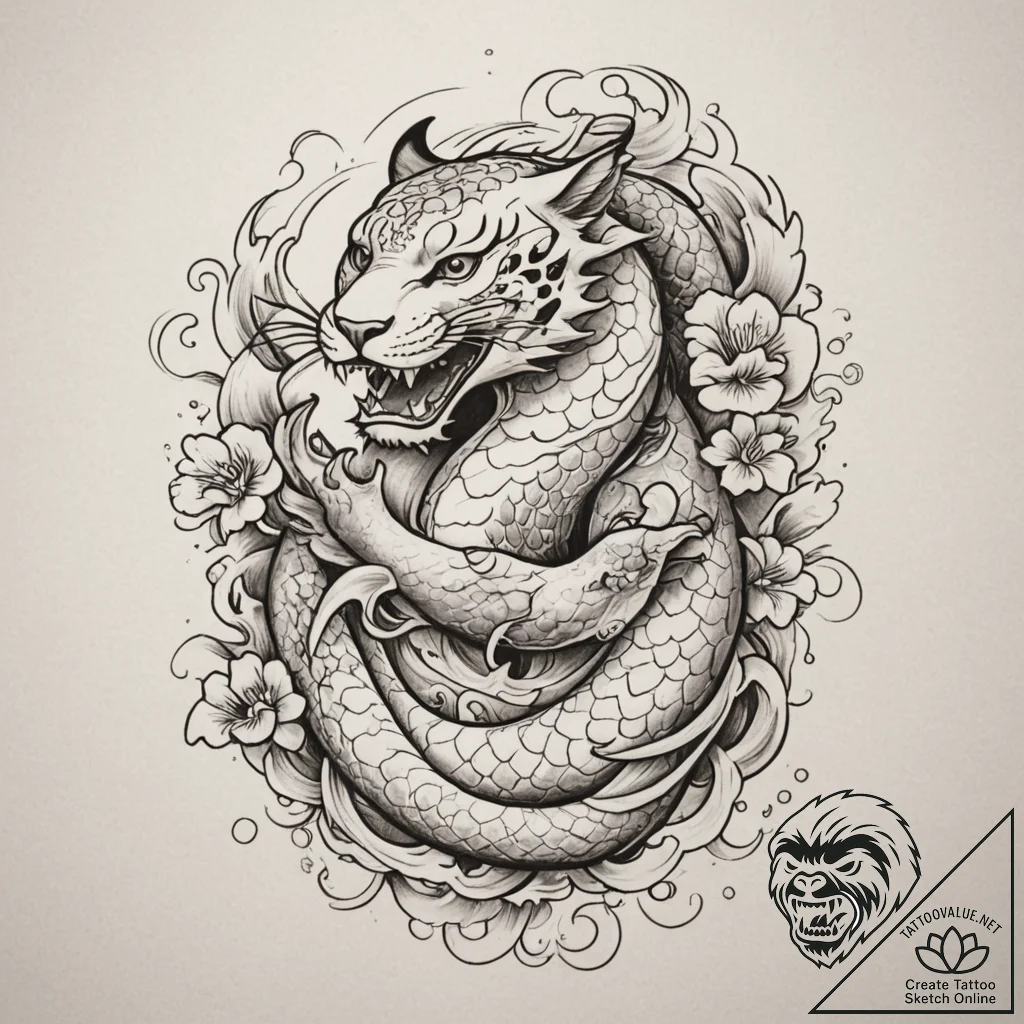 Jaguar, tattoo sketch design, sepia tone sket... - tattoo sketch (№1754632470_0, 08.08.2025 05:54) — tattoovalue.net