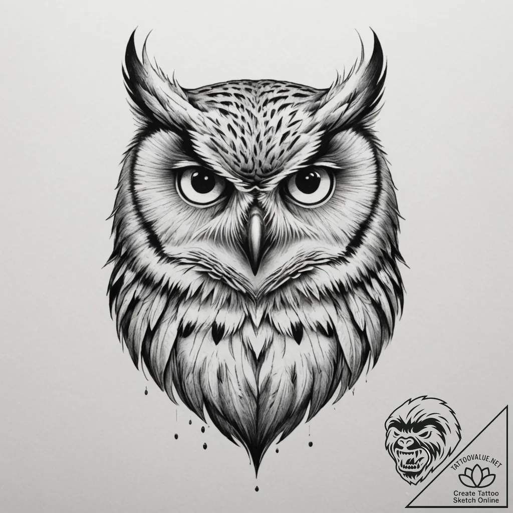 Tattoo design a watchful owl, eyes piercing,... - tattoo sketch (№1754632670_0, 08.08.2025 05:57) — tattoovalue.net