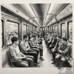 The interior of a subway car during rush hour… – tattoo sketch (№1754632868_0, 08.08.2025 06:01) — tattoovalue.net