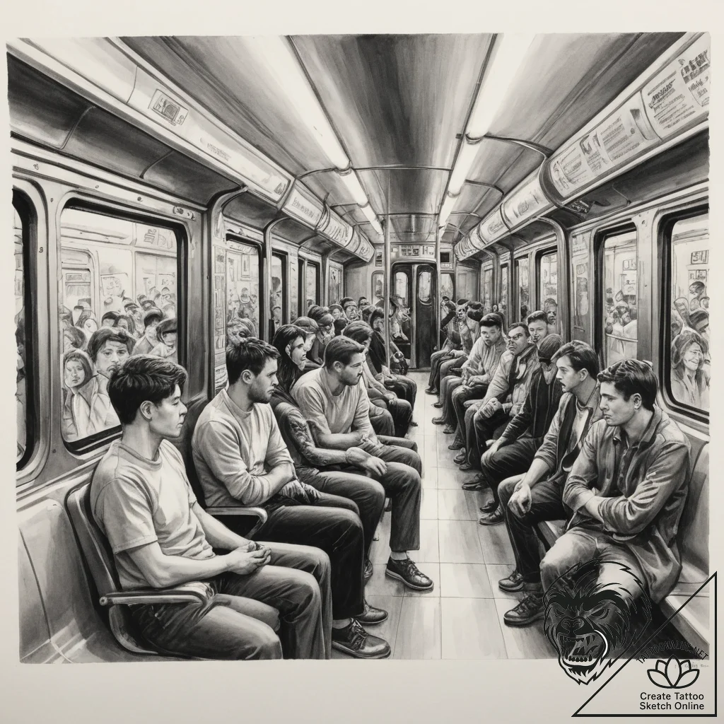 The interior of a subway car during rush hour... - tattoo sketch (№1754632868_0, 08.08.2025 06:01) — tattoovalue.net
