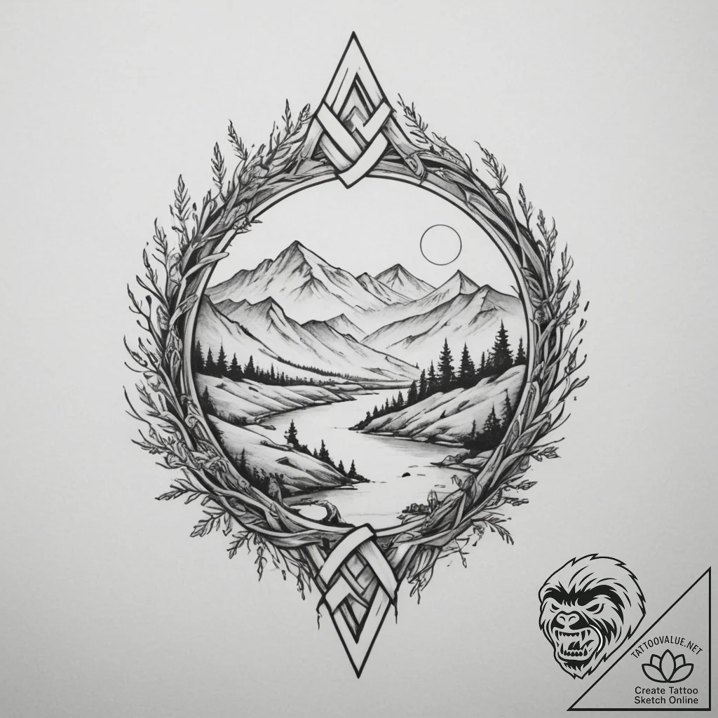 73. tattoo sketch: a "raduga" rune integrated... - tattoo sketch (№1754633263_0, 08.08.2025 06:07) — tattoovalue.net
