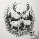 A small herd of deer grazing in a forest clea… – tattoo sketch (№1754633861_0, 08.08.2025 06:17) — tattoovalue.net