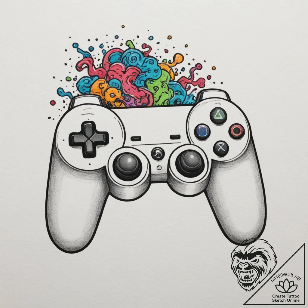 Tattoo design a game controller integrated wi... - tattoo sketch (№1754634652_0, 08.08.2025 06:30) — tattoovalue.net