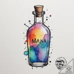 Tattoo sketch a potion bottle labeled “mana”… – tattoo sketch (№1754636238_0, 08.08.2025 06:57) — tattoovalue.net
