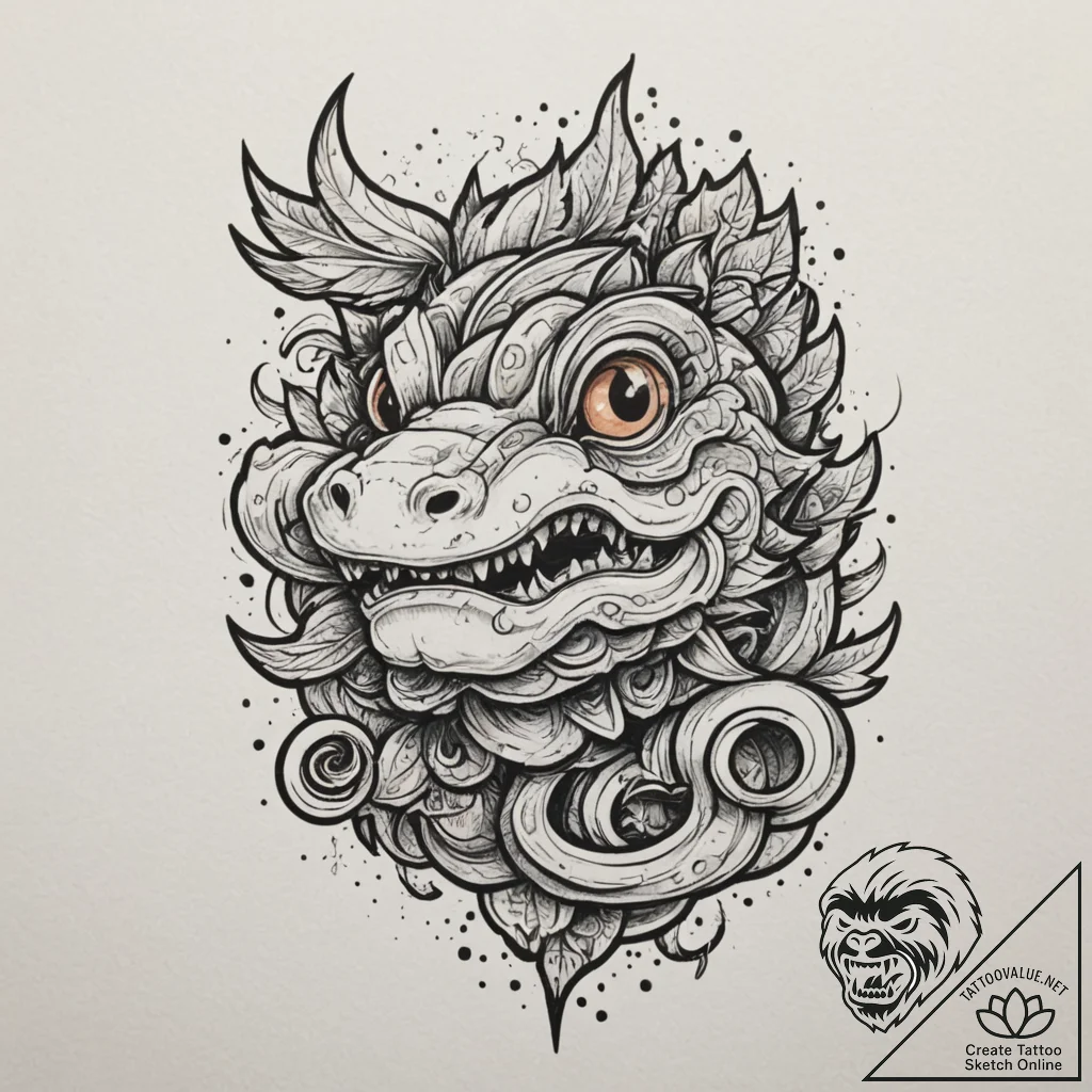 Kappa, tattoo drawing outline, muted color pa... - tattoo sketch (№1754639219_0, 08.08.2025 07:46) — tattoovalue.net