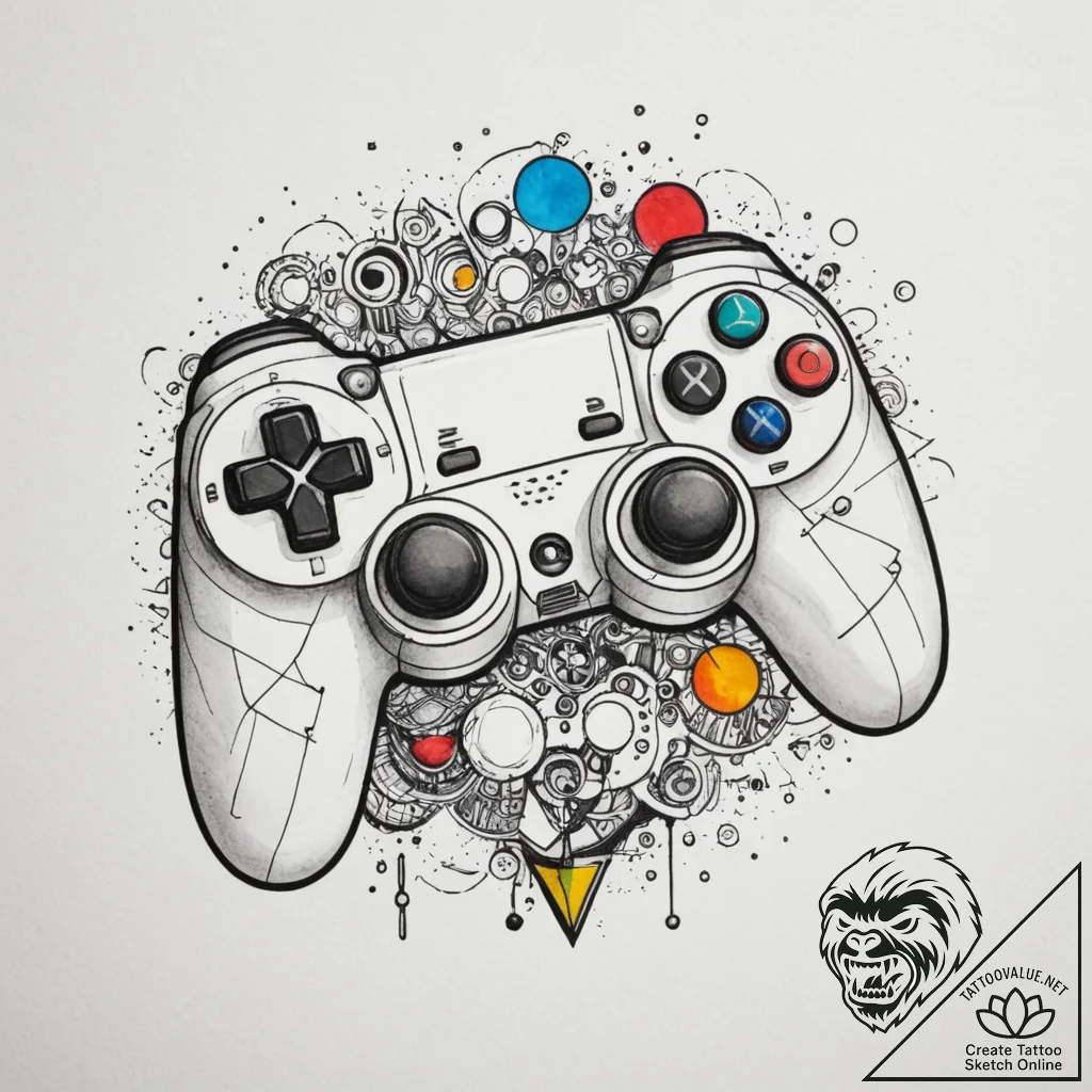 Tattoo sketch a deconstructed game controller... - tattoo sketch (№1754639417_0, 08.08.2025 07:50) — tattoovalue.net