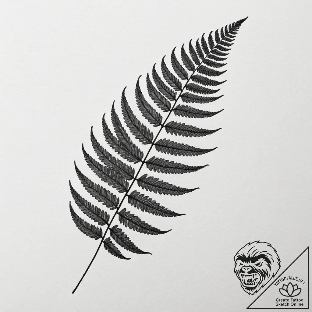 Tattoo design a single fern leaf, symbolizing... - tattoo sketch (№1754640206_0, 08.08.2025 08:03) — tattoovalue.net