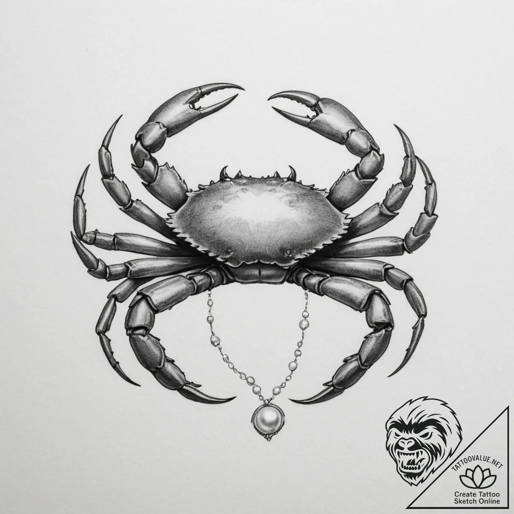 Tattoo design a cancer crab with a tiny pearl... - tattoo sketch (№1754640611_0, 08.08.2025 08:10) — tattoovalue.net