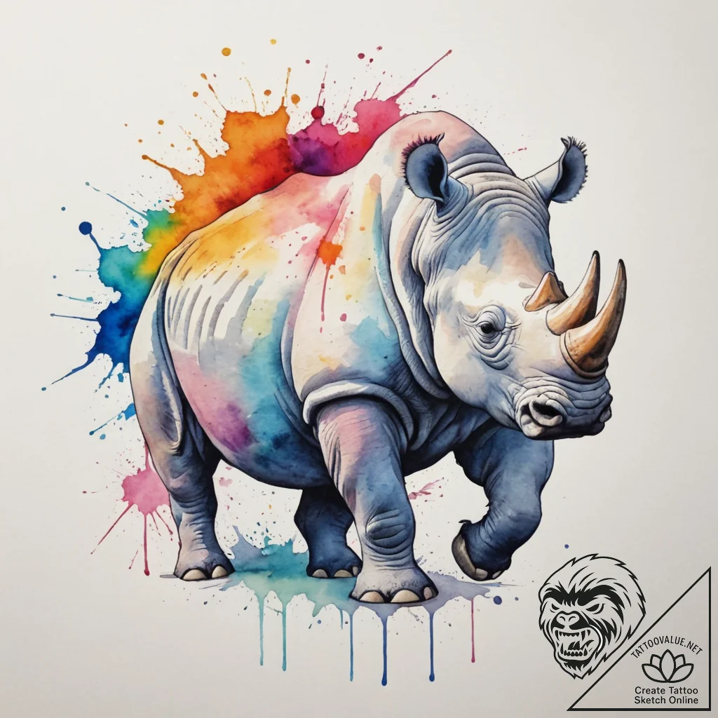 Tattoo design a charging rhinoceros, represen... - tattoo sketch (№1754641201_0, 08.08.2025 08:20) — tattoovalue.net