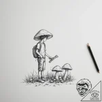 A shot of a person foraging for wild mushroom… – tattoo sketch (№1754641400_0, 08.08.2025 08:23) — tattoovalue.net