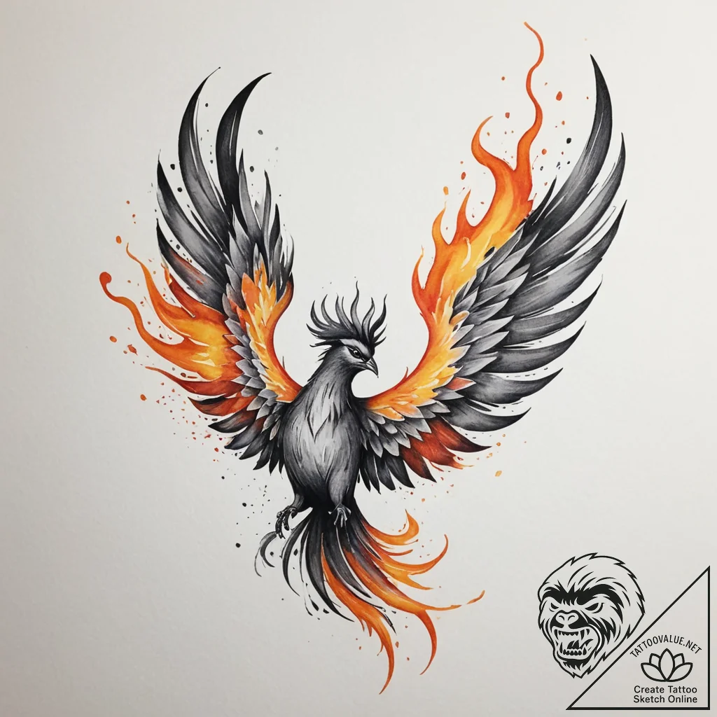 Tattoo design a phoenix, majestically flying... - tattoo sketch (№1754641797_0, 08.08.2025 08:29) — tattoovalue.net