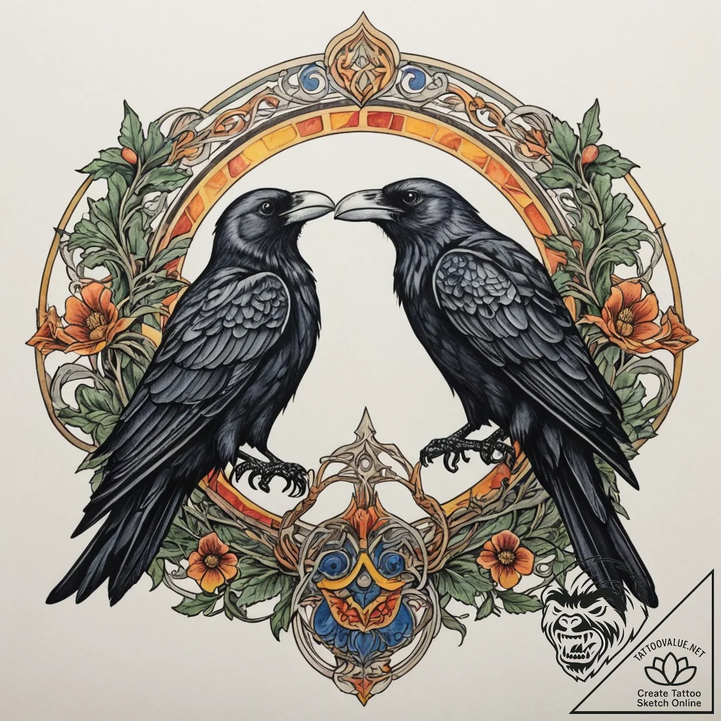 Huginn and muninn (odin's ravens), tattoo dra... - tattoo sketch (№1754642195_0, 08.08.2025 08:36) — tattoovalue.net