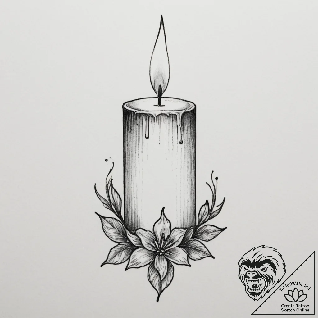 Tattoo sketch a single, elegant candle, flick... - tattoo sketch (№1754643191_0, 08.08.2025 08:53) — tattoovalue.net