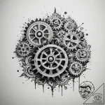 A close-up on the weathered, greasy gears of… – tattoo sketch (№1754643389_0, 08.08.2025 08:56) — tattoovalue.net