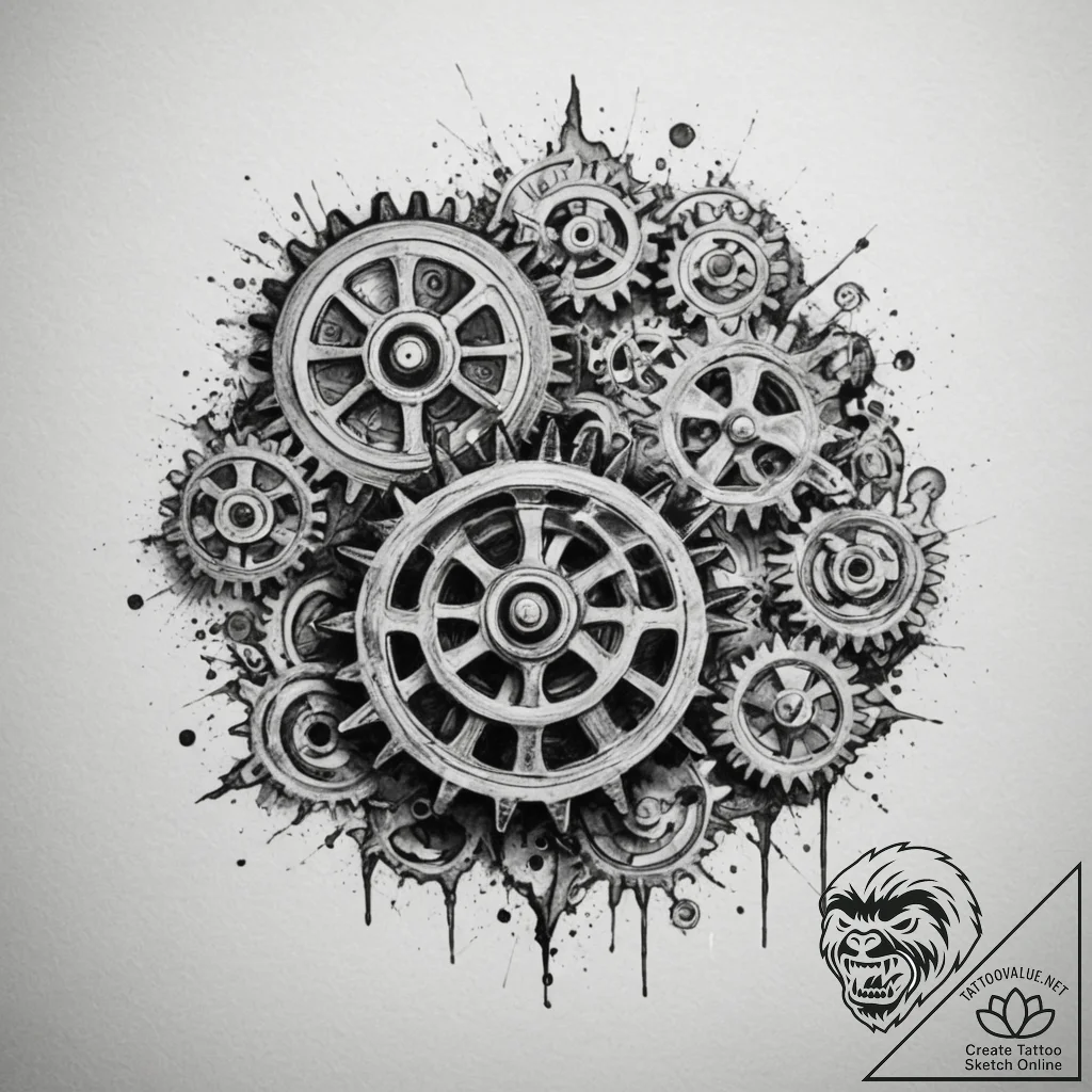 A close-up on the weathered, greasy gears of... - tattoo sketch (№1754643389_0, 08.08.2025 08:56) — tattoovalue.net