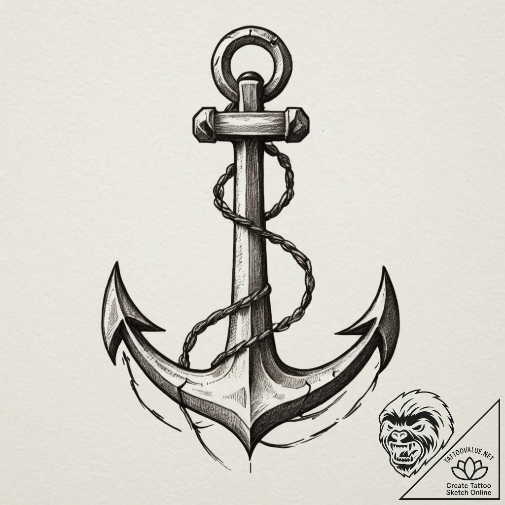 Tattoo design a sturdy anchor, symbolizing st... - tattoo sketch (№1754647560_0, 08.08.2025 10:06) — tattoovalue.net