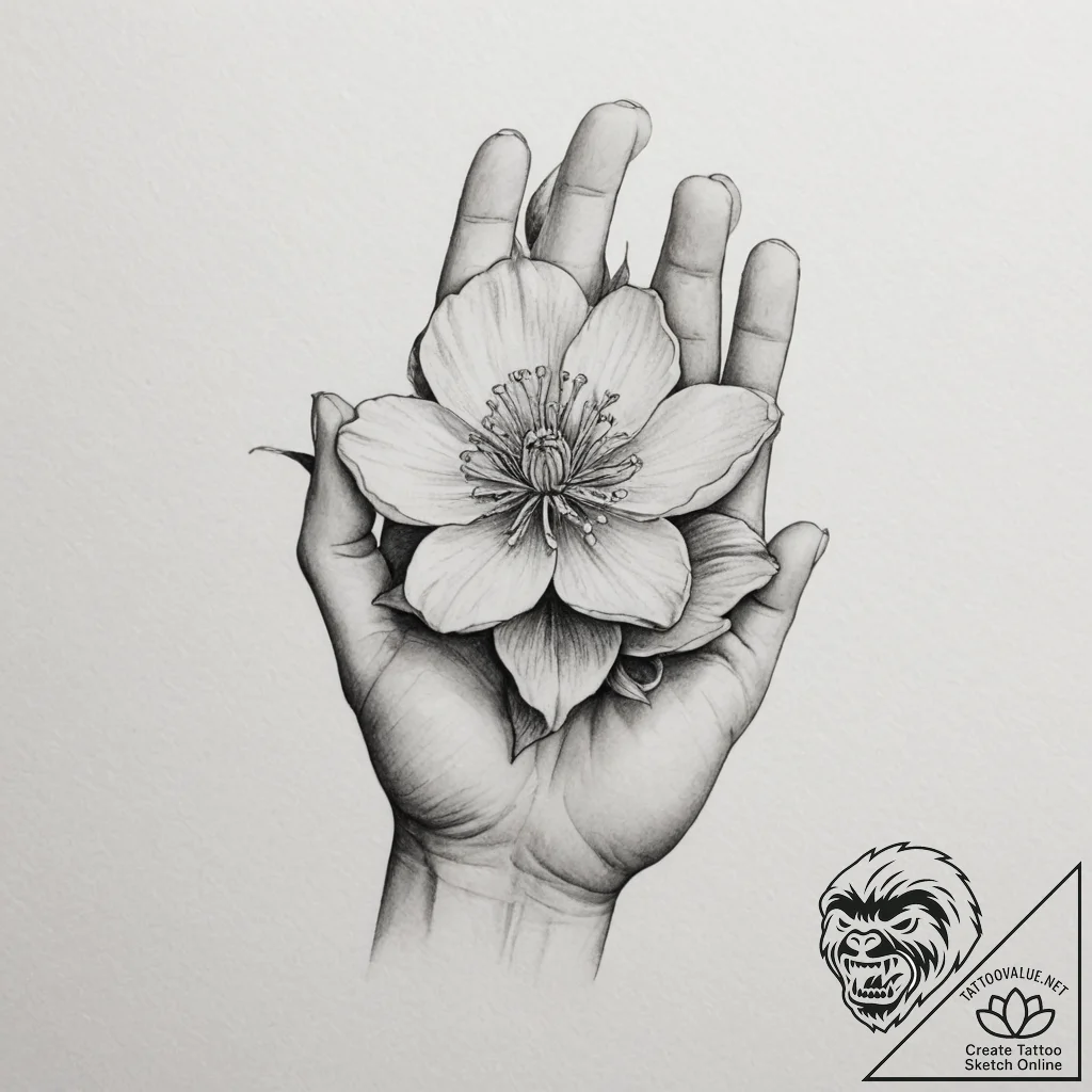 Tattoo sketch a hand holding a single, delica... - tattoo sketch (№1754648151_0, 08.08.2025 10:15) — tattoovalue.net