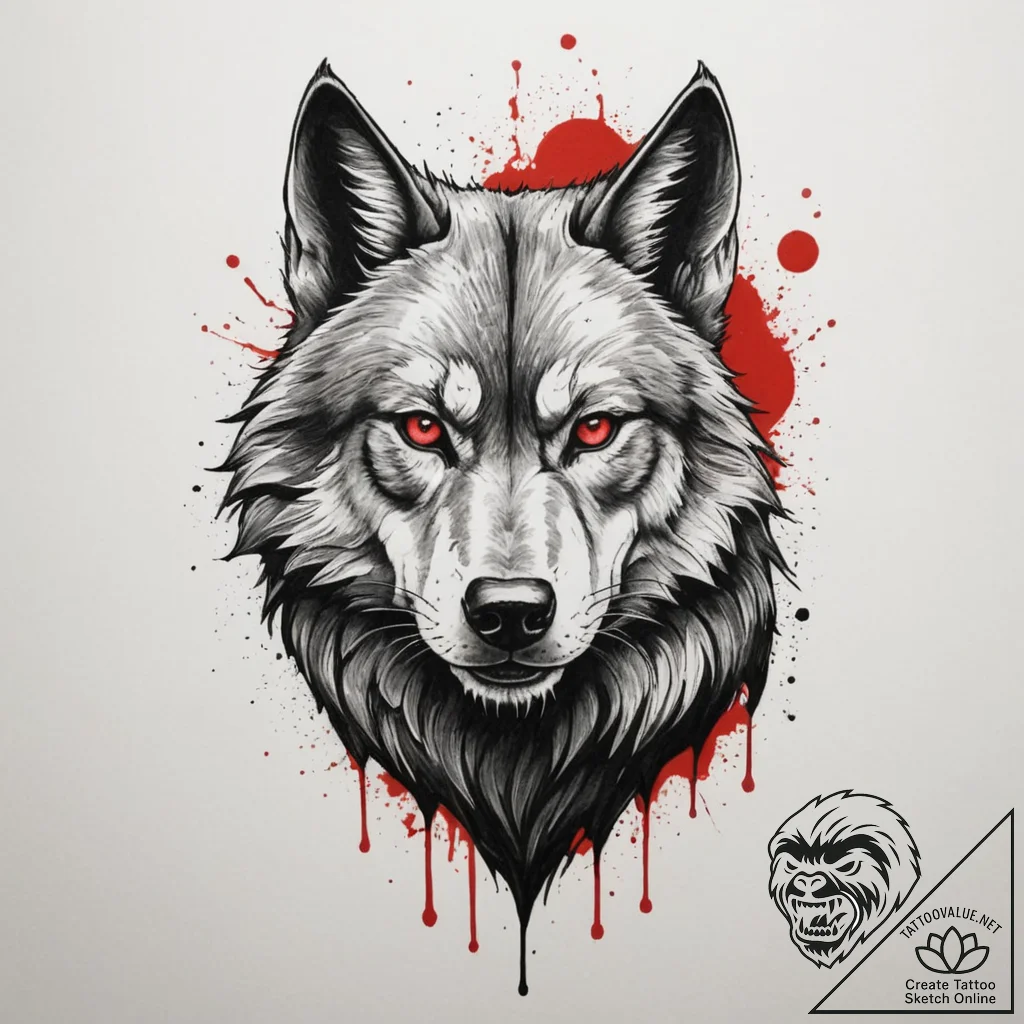 Werewolf, tattoo line art, black and red ink,... - tattoo sketch (№1754648547_0, 08.08.2025 10:22) — tattoovalue.net