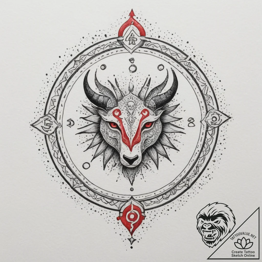 Tattoo sketch a blackwork outline of a zodiac... - tattoo sketch (№1754648744_0, 08.08.2025 10:25) — tattoovalue.net