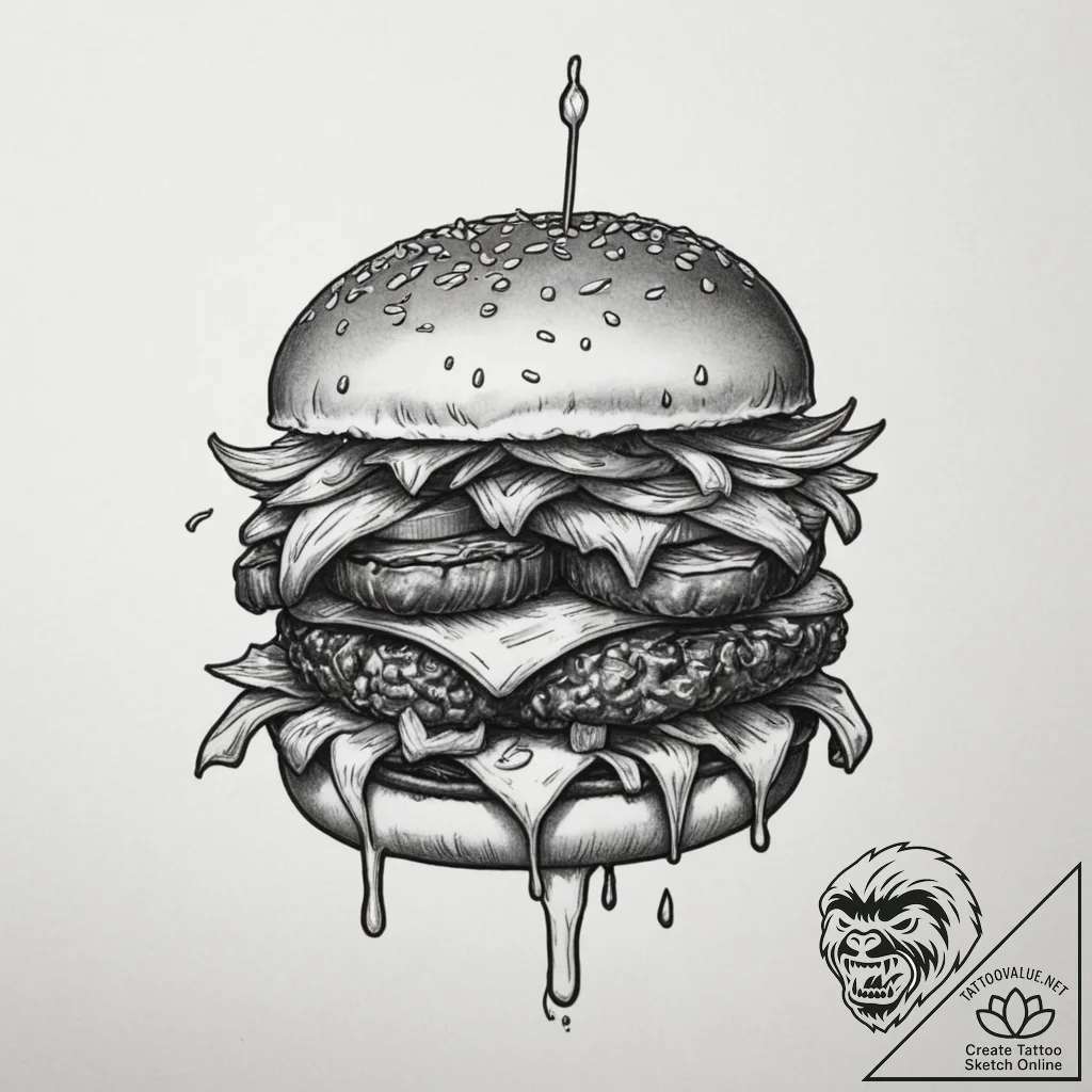 Tattoo design a 'burger' on one, 'fries' on t... - tattoo sketch (№1754650731_0, 08.08.2025 10:58) — tattoovalue.net