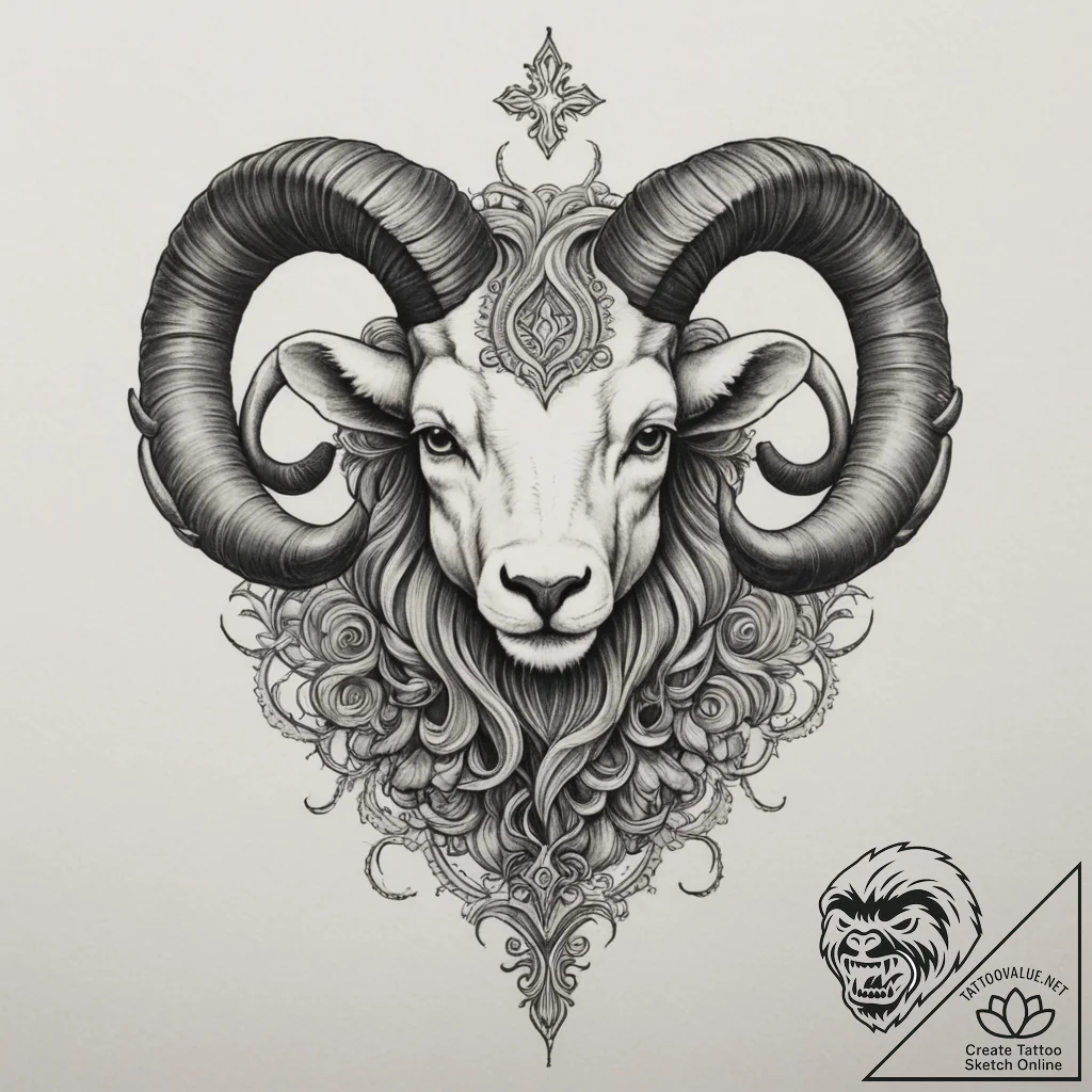 Tattoo design a strong, protective ram, with... - tattoo sketch (№1754652521_0, 08.08.2025 11:28) — tattoovalue.net