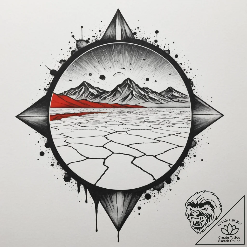 A shot of the salt flats in bolivia, creating... - tattoo sketch (№1754652721_0, 08.08.2025 11:32) — tattoovalue.net