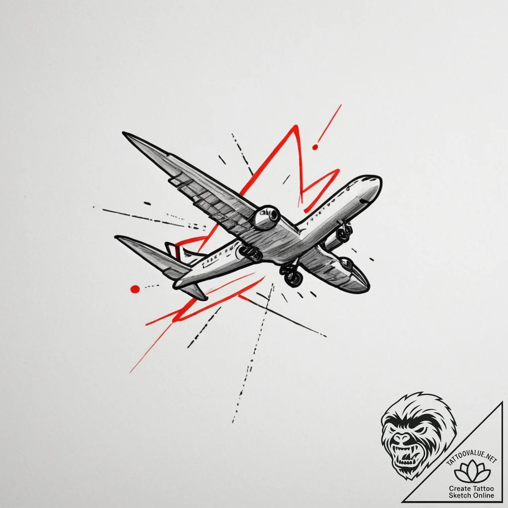 Airplane, tattoo drawing outline, on a clean... - tattoo sketch (№1754653310_0, 08.08.2025 11:41) — tattoovalue.net