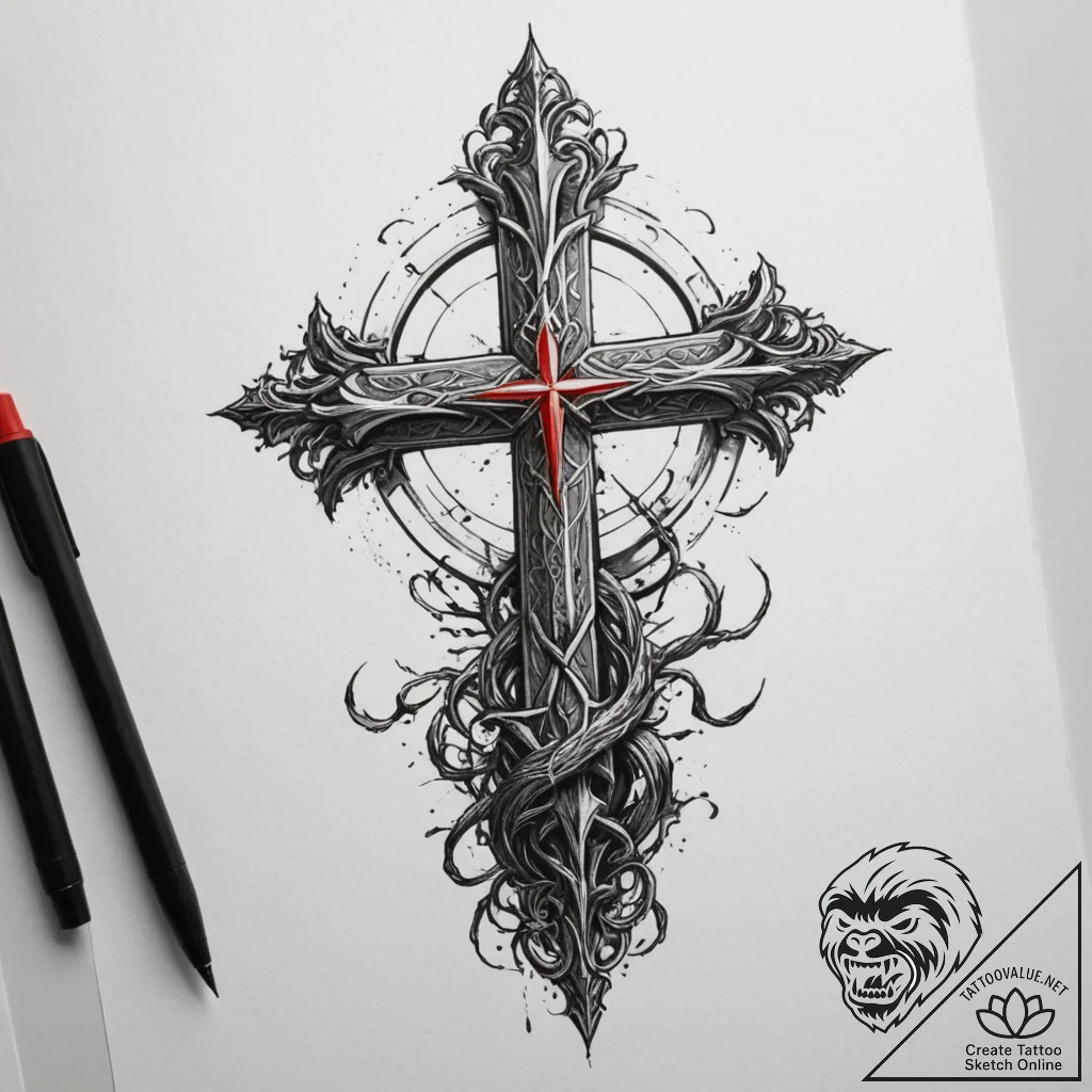 102. tattoo design: a "opora" rune integrated... - tattoo sketch (№1754653705_0, 08.08.2025 11:48) — tattoovalue.net
