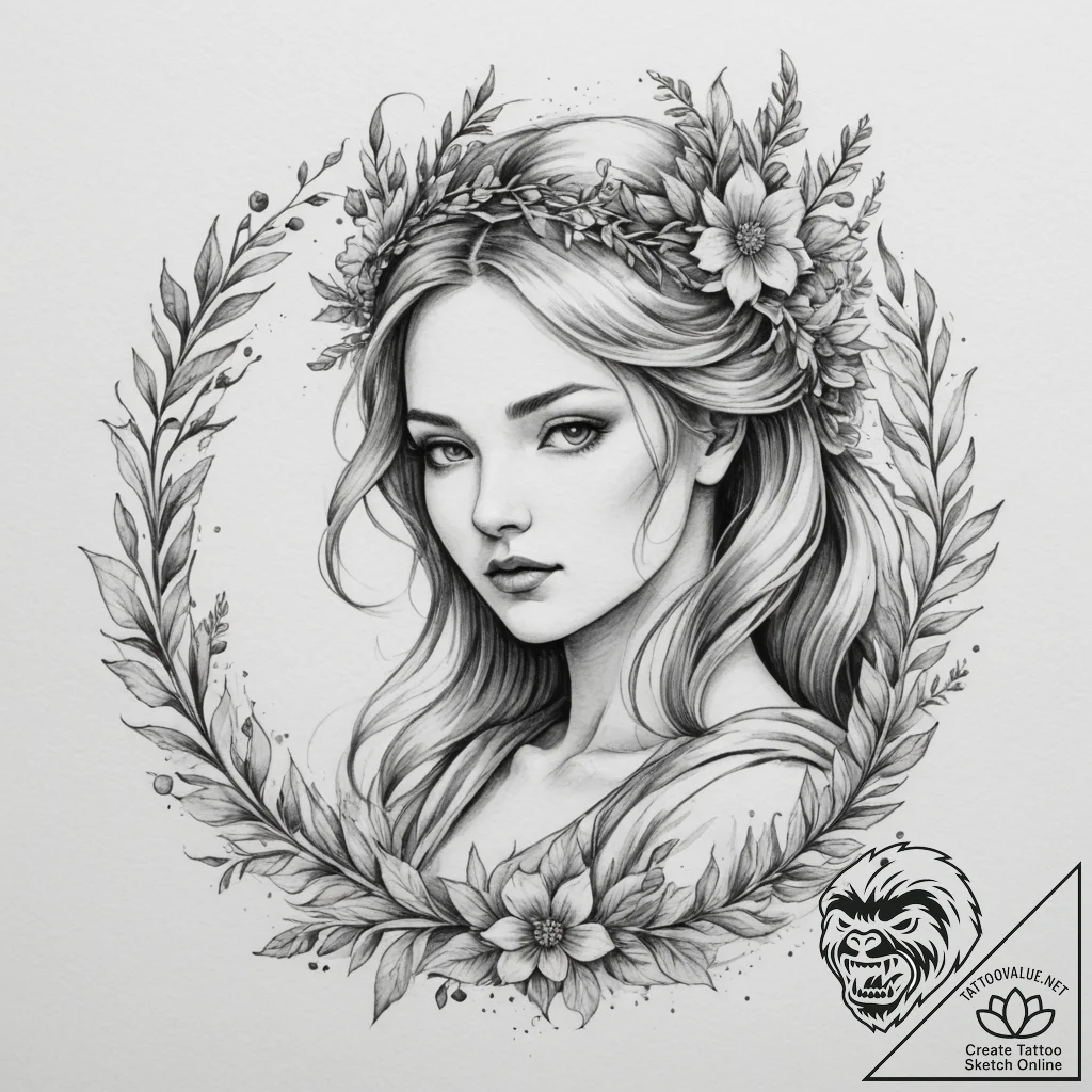 Tattoo design a virgo maiden as an ancient wi... - tattoo sketch (№1754653904_0, 08.08.2025 11:51) — tattoovalue.net