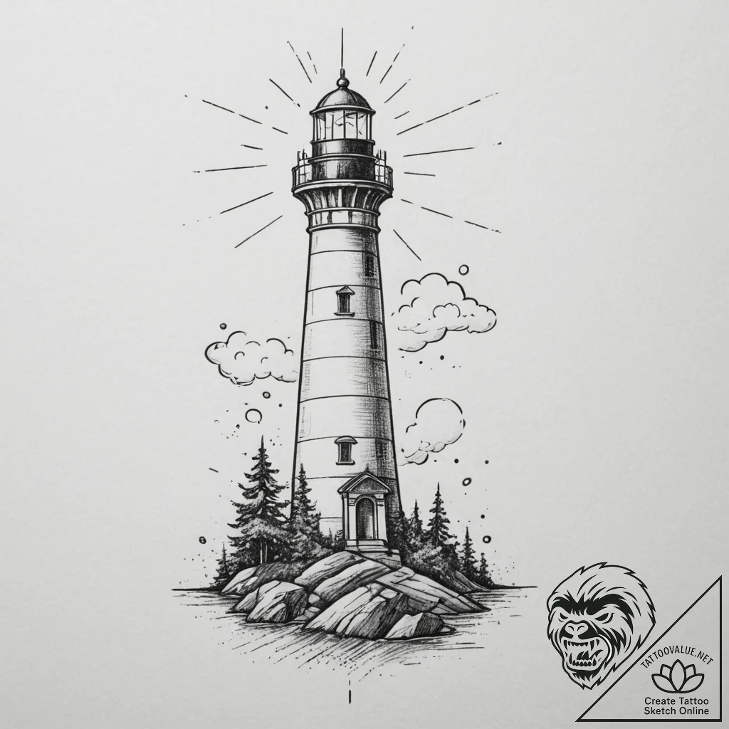 Tattoo sketch a lighthouse lamp, radiating gu... - tattoo sketch (№1754655698_0, 08.08.2025 12:21) — tattoovalue.net