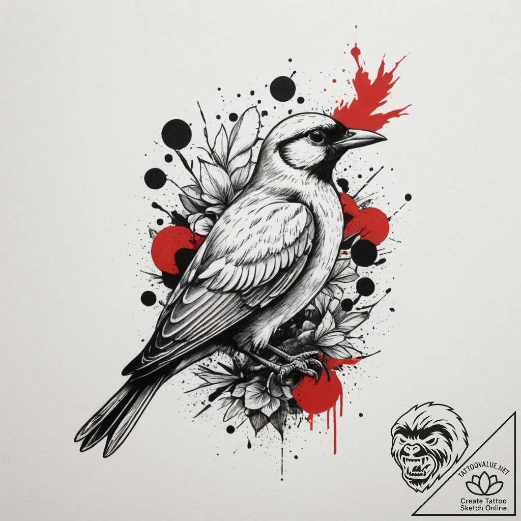 Bird, tattoo drawing outline, trash polka tat... - tattoo sketch (№1754656891_0, 08.08.2025 12:41) — tattoovalue.net