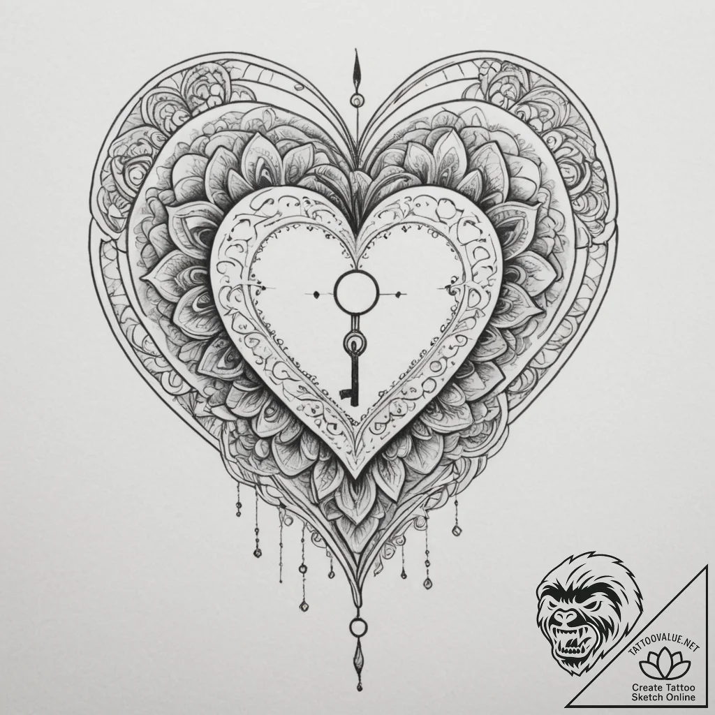 Tattoo design a half-heart lock on one, and a... - tattoo sketch (№1754658081_0, 08.08.2025 13:01) — tattoovalue.net