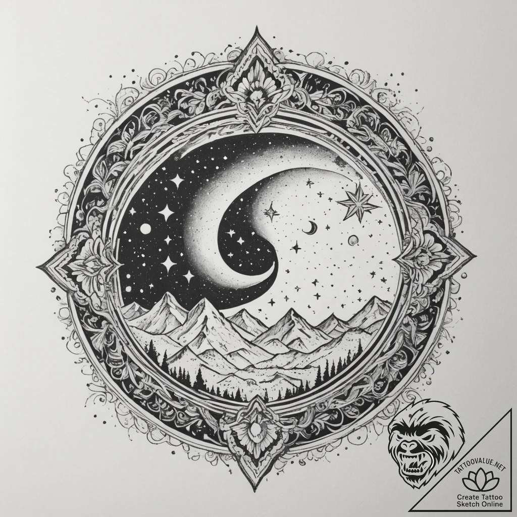 A vast, star-filled night sky over the utah d... - tattoo sketch (№1754658479_0, 08.08.2025 13:07) — tattoovalue.net