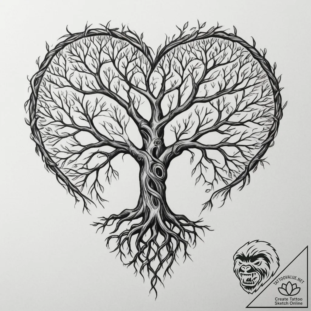 Tattoo sketch a stylized tree of life with ro... - tattoo sketch (№1754659083_0, 08.08.2025 13:18) — tattoovalue.net