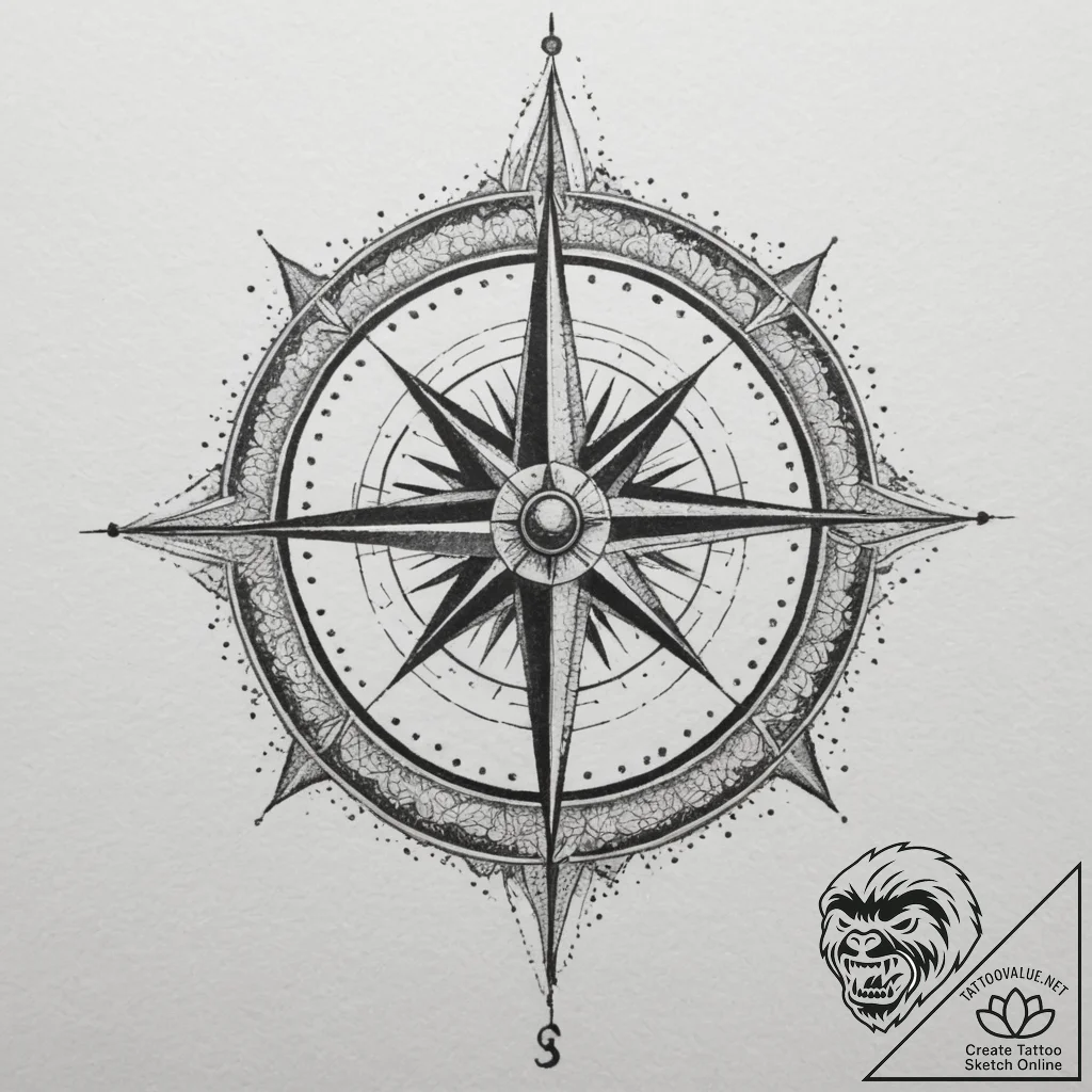 Tattoo sketch a classic 'compass rose' for gu... - tattoo sketch (№1754659281_0, 08.08.2025 13:21) — tattoovalue.net