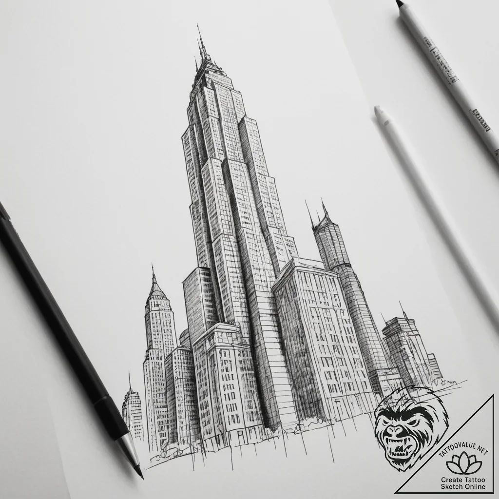 Tattoo design a towering skyscraper, symboliz... - tattoo sketch (№1754660703_0, 08.08.2025 13:45) — tattoovalue.net