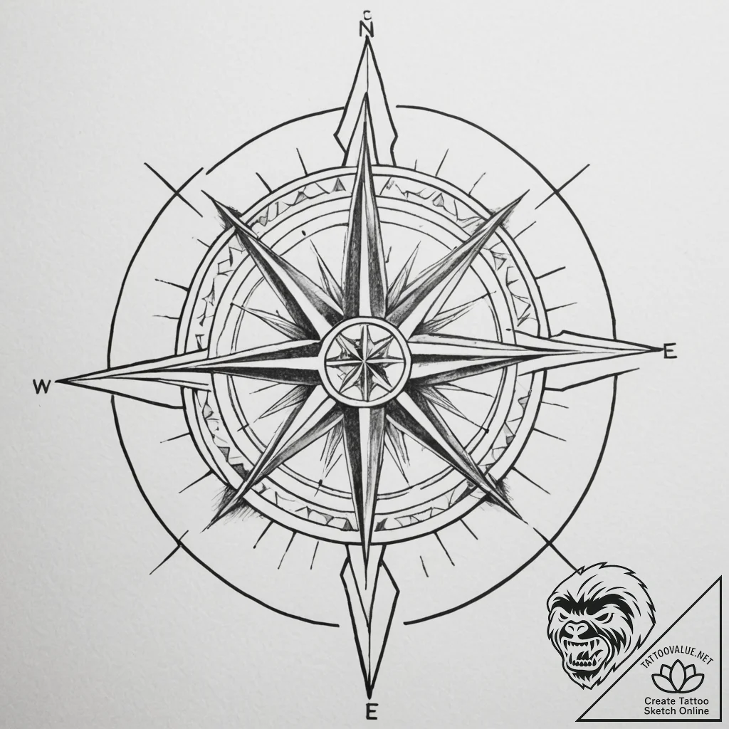 Tattoo design a compass rose where each point... - tattoo sketch (№1754661303_0, 08.08.2025 13:55) — tattoovalue.net